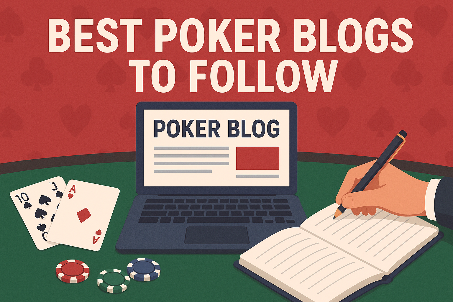 Collage of poker pro blogs, player silhouettes, and notes for learning from top poker professionals.