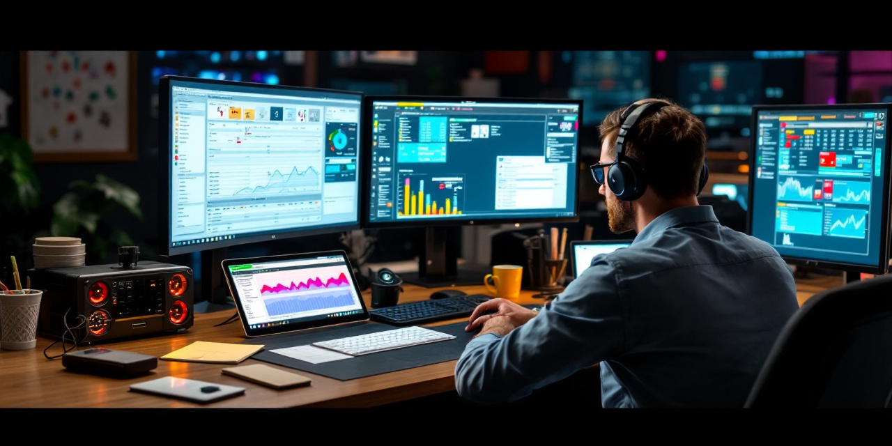 Professional poker player's setup with monitors, charts, and game data, illustrating realities of pro poker.